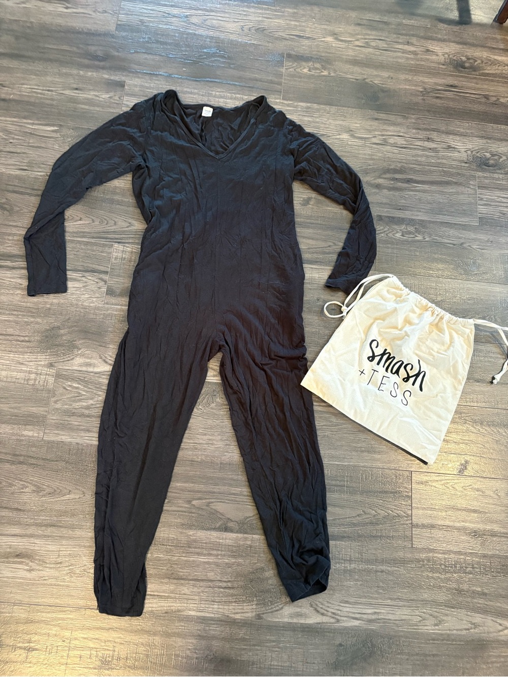 Smash + Tess Black Long-Sleeve One-Piece Lounger
